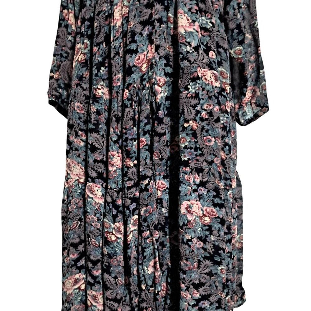 Vintage Nostalgia Floral Tiered Boho Maxi Midi Dress M Black Multicolor Gauzy 10 - Picture 6 of 16